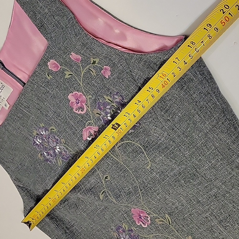 Vintage Donna Ricco New York Petite Size  8P Embroidered Dress Gray - Picture 9 of 16